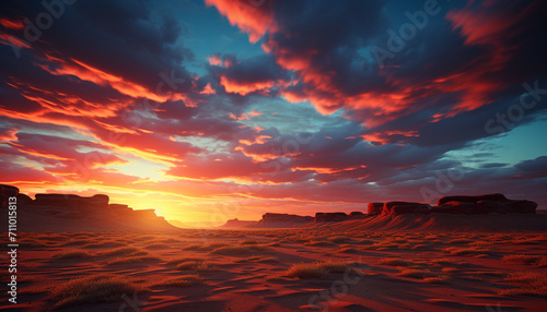 Sunset over the majestic mountain creates a tranquil, dramatic sky generated by AI