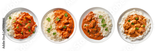 Set of Butter chicken with basmati rice on a plate  top view isolated on a transparent background photo