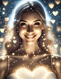 smiling young woman with heart. valentines design. beautiful romantic girl. love and romantic