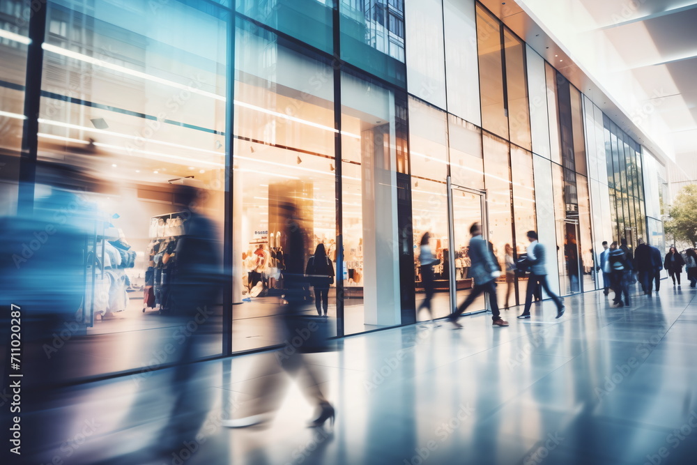 Motion blur of people walking in a shopping mall Motion blur of people walking in a shopping mall