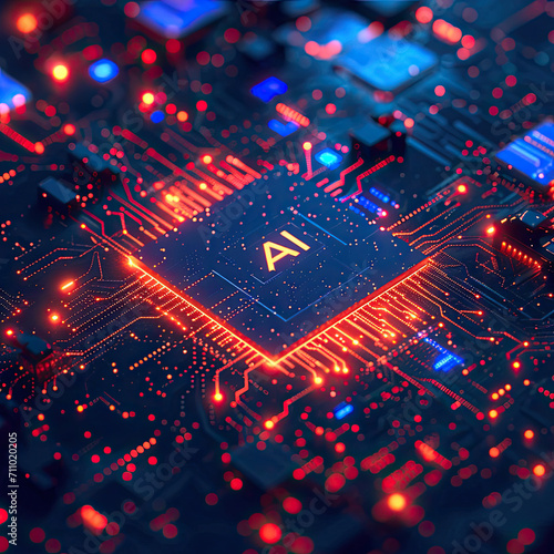 Electronic circuit board, AI learning, artificial intelligence. Quantum computer technology.