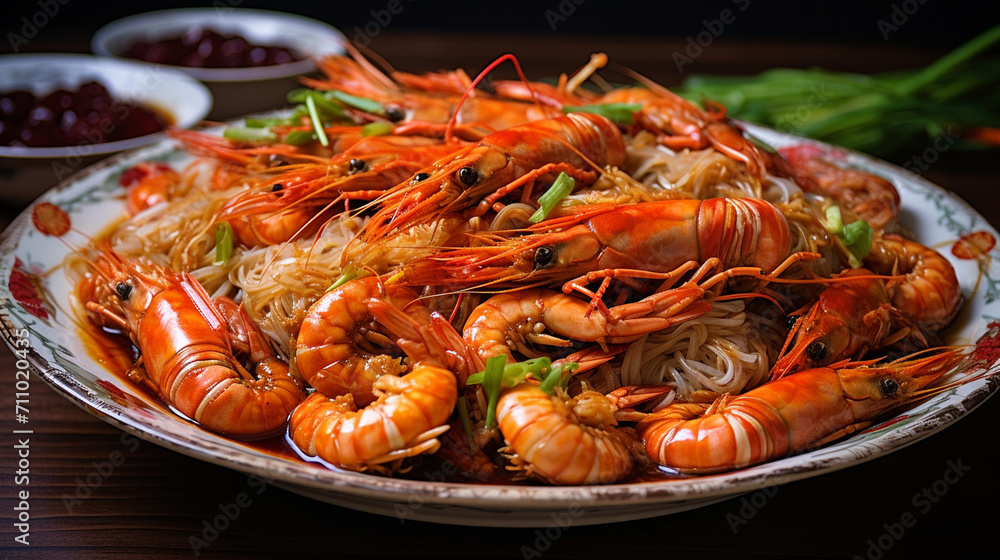 delicious juicy boiled shrimp on the table delicious juicy boiled shrimp on the table