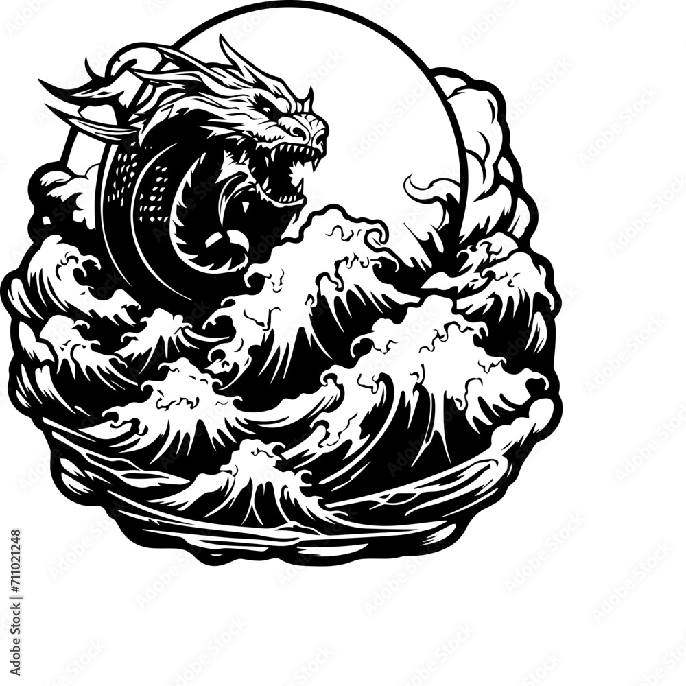 Fototapeta premium Dragon of the Ocean - Black and White