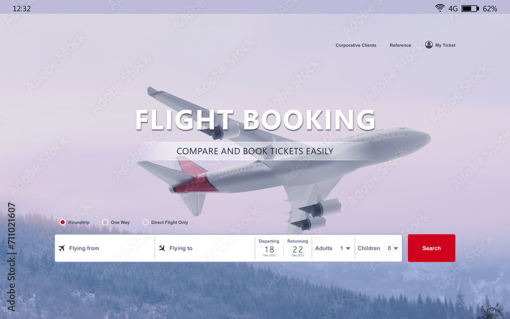 Naklejka premium Online flight booking website interface with information