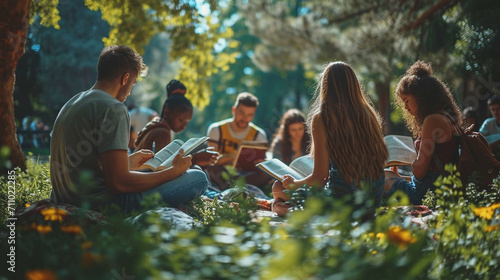 Christian youth studying the Bible in nature photo