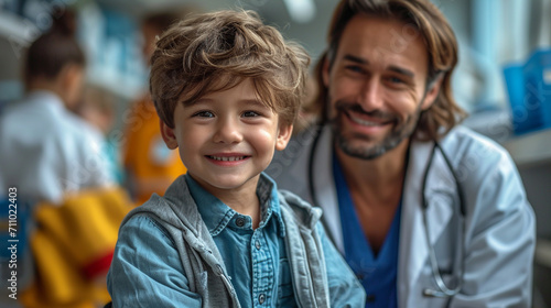 Doctor with child patient, happy picture photo