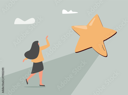 Confident woman goes forward to her life goals. First step to self love and freedom. Happy female person achieves dreams and realizes plans. Personal growth and development lifestyles pathway