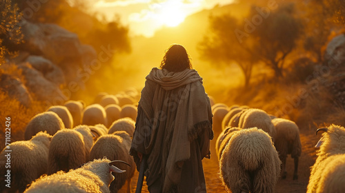 Guiding Light: Jesus Christ as the Good Shepherd Leading His Lambs - Christian Symbolism