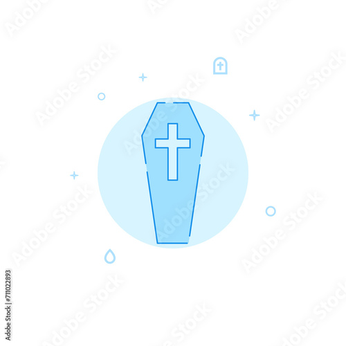 Coffin, deceased flat vector icon. Filled line style. Blue monochrome design. Editable stroke