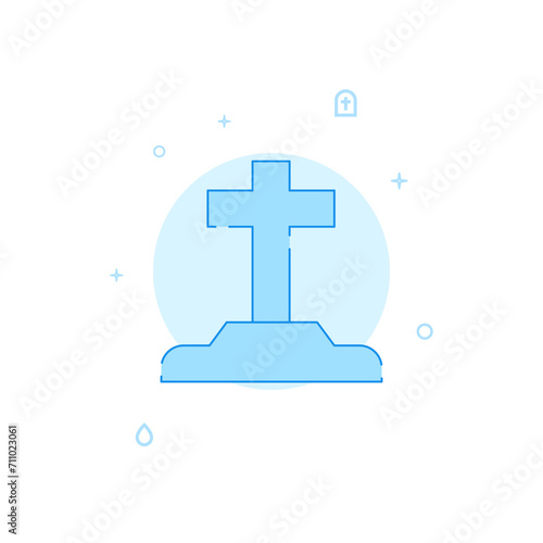 Grave, burial flat vector icon. Filled line style. Blue monochrome design. Editable stroke