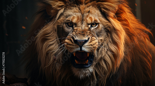 A roaring  wild  dangerous lion