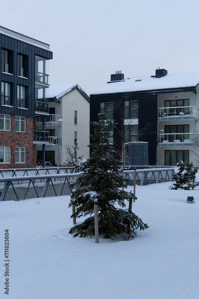 New modern buildings during winter time with a lot of snow. Uus-Veerenni district. Tallinn, Estonia, Europe. December 2023 New modern buildings during winter time with a lot of snow. Uus-Veerenni district. Tallinn, Estonia, Europe. December 2023
