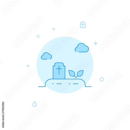 Grave, tombstone flat vector icon. Filled line style. Blue monochrome design. Editable stroke