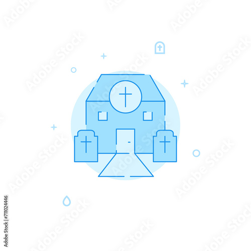 Funeral bureau house flat vector icon. Filled line style. Blue monochrome design. Editable stroke