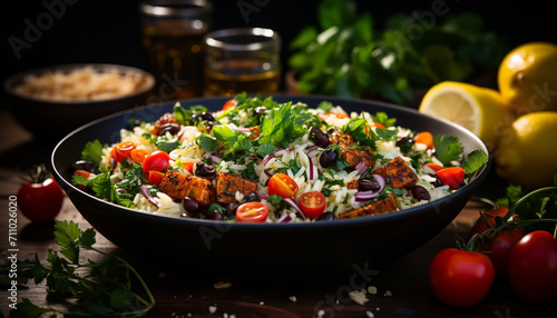 Freshness and health in a gourmet vegetarian salad generated by AI
