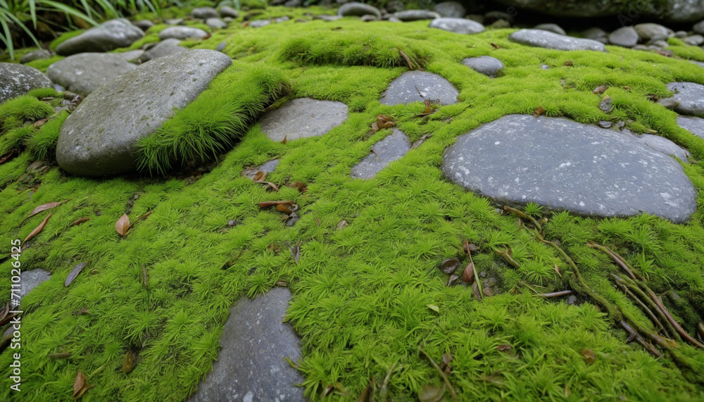 Lush green moss-covered stone in the rainforest. Beauty of nature in a clean, eco-friendly environment. Small life thriving in the jungle after rain. Lush green moss-covered stone in the rainforest. Beauty of nature in a clean, eco-friendly environment. Small life thriving in the jungle after rain.