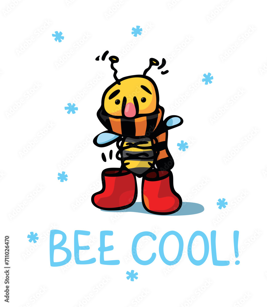 Be cool t-shirt design with funny bee in red felted boots Be cool t-shirt design with funny bee in red felted boots