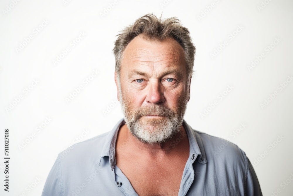 Portrait of a handsome middle aged man with grey hair and beard on white background Portrait of a handsome middle aged man with grey hair and beard on white background