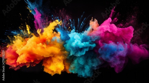Vibrant Burst of Color on Black Background AI Generated
