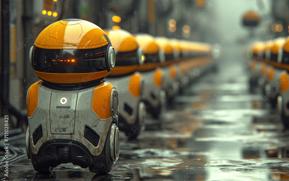 Rain-soaked Robot Sitting Calmly Under the Stormy Sky. A lone robot braves the rain, sitting silently amidst the pouring downpour. Rain-soaked Robot Sitting Calmly Under the Stormy Sky. A lone robot braves the rain, sitting silently amidst the pouring downpour.