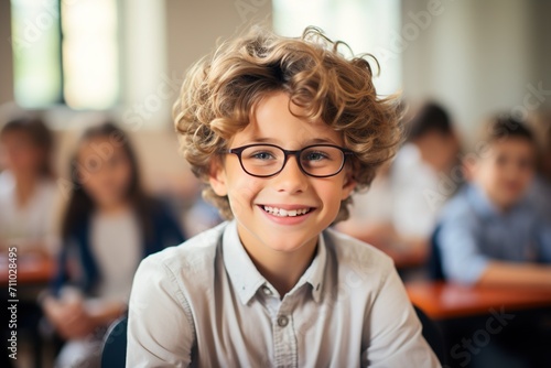 Portrait of a happy young schoolboy smiling