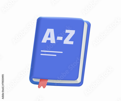 3D Vocabulary open book, dictionary. E-learning and education, learning language courses concept. 3d vector icon. Cartoon minimal style. Translator icon