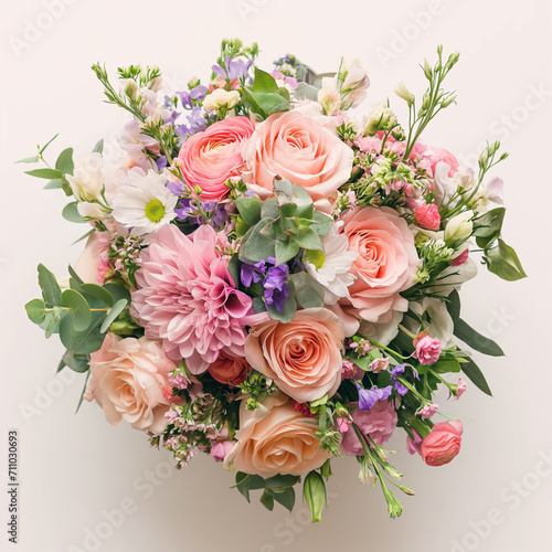 Flowers. Lush bouquet with roses and mixed flowers  perfect for a romantic or celebratory occasion.