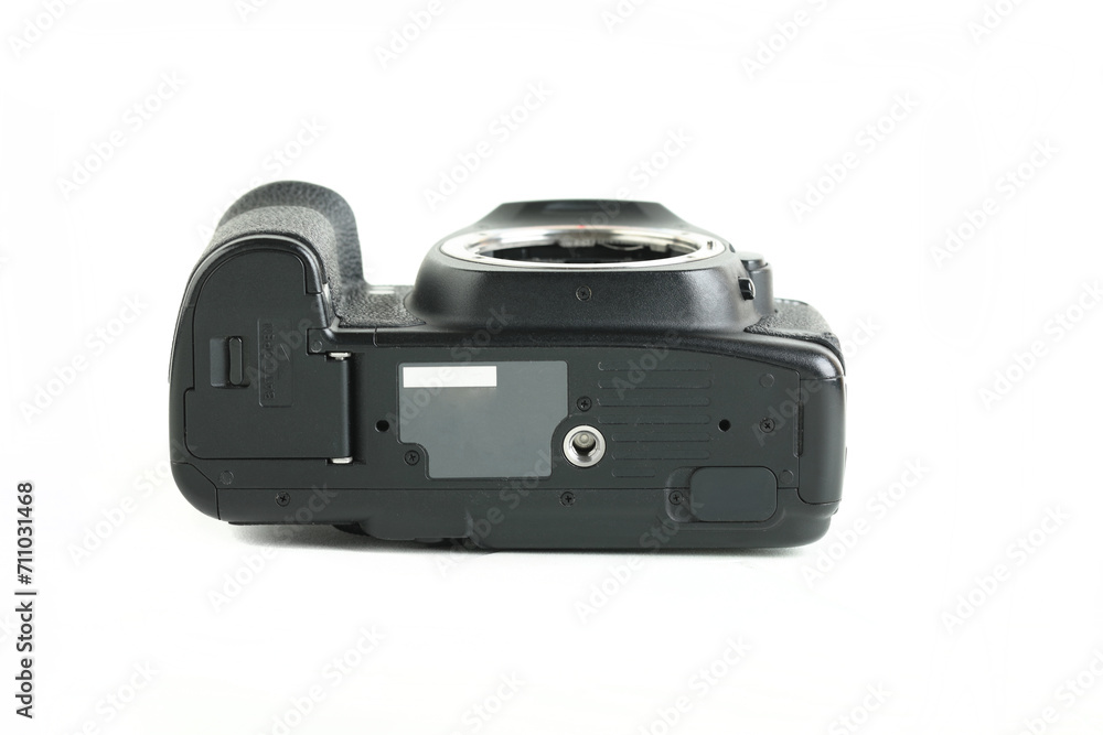 Fototapeta premium Big Black DSLR Digital Camera full frame sensor on white background.