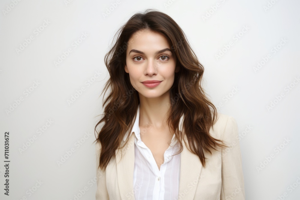 Portrait of happy young businesswoman looking at camera over white background Portrait of happy young businesswoman looking at camera over white background
