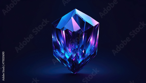 Single multi faceted crystal showcasing a blend of deep blues and purples Future Dusk, set against a navy backdrop.For promoting jewelry or luxury goods.Educational materials for mineralogy or geology © dargog
