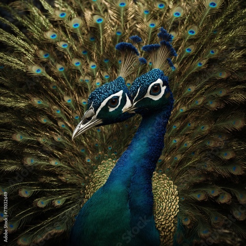 a fantastical hybrid creature, combining the elegance of a peacock with the mystique of a mythical beast, resulting in a visually stunning and unique masterpiece.
