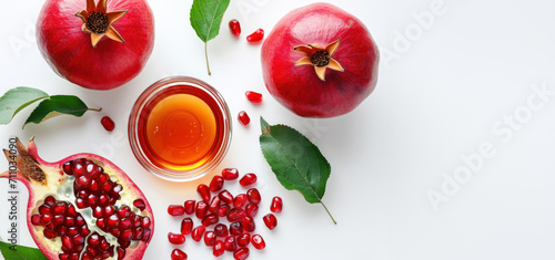 Jewish Rosh Hashana with apple  honey and pomegranate