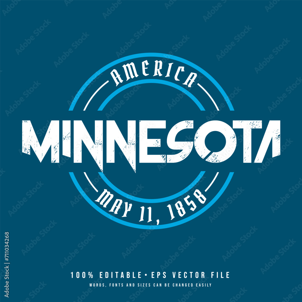 Minnesota circle badge logo text effect vector. Editable college t-shirt design printable text effect vector