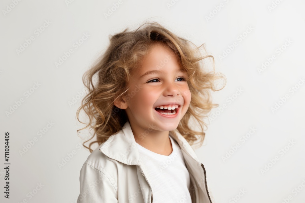 Portrait of a beautiful little girl with blond curly hair on a white background Portrait of a beautiful little girl with blond curly hair on a white background
