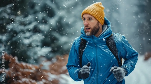 Fototapeta Naklejka Na Ścianę i Meble -  Man running in the forest in winter