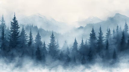 Keuken achterwand Mistig bos Aquarel van mistig winterbos  © Clipart Collectors