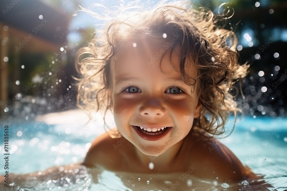 Curly Haired Toddler Playing In Water