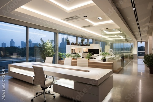 Modern office interior with city view