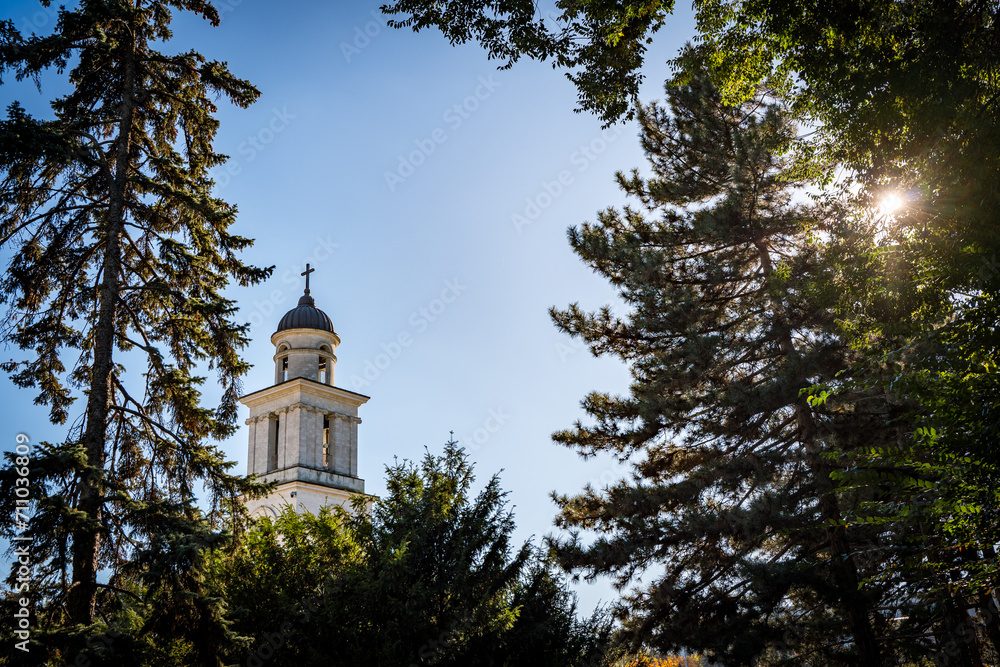 church tower in cathedral park in chisinau church tower in cathedral park in chisinau