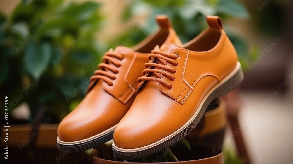 Closeup of a pair of comfortable and stylish vegan leather shoes, made without harmful chemicals.