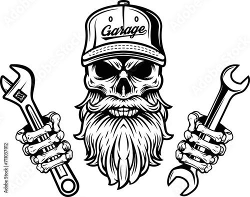 Skull mechanic svg, skull with wrenches svg, mechanic skull svg