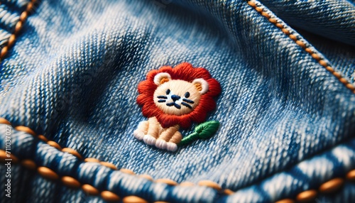 Broderie sur un jean - Tête de lion