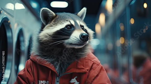 Stylish Raccoon in Red Jacket Generative AI