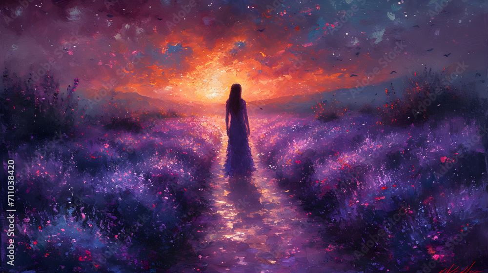 Enchanted Night in a Floral forest setting of Lavender Bliss Enchanted Night in a Floral forest setting of Lavender Bliss