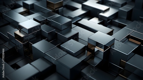 3d square geometric shapes background  black and gold rectangles in geometric shapes