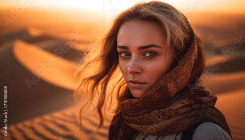 Young woman in nature, smiling with confidence generated by AI