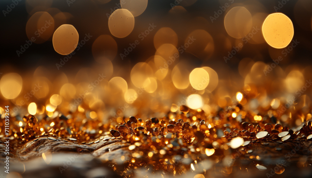 Shiny gold backdrop illuminated nature vibrant colors in abstract celebration generated by AI
