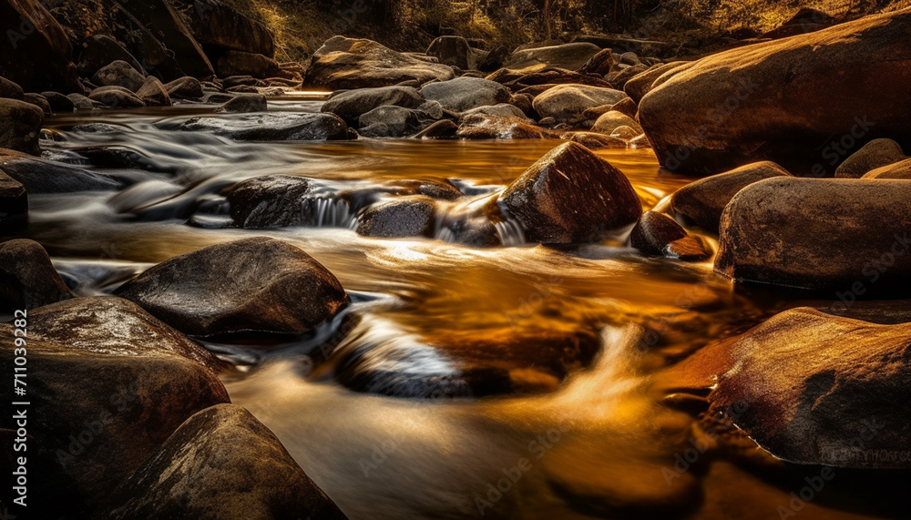 Fototapeta premium Flowing water in a tranquil scene, nature beauty in motion generated by AI