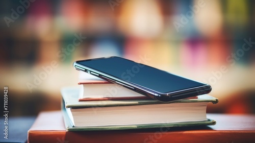 Closeup of a smartphone with multiple digital textbook apps open, providing convenient access for studying onthego. photo