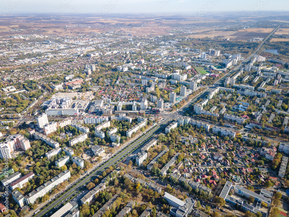 aerial view of prospectul păciiof in chisinau in moldova